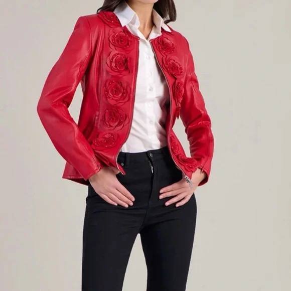 Loryna Jacket
Red Leather Jacket With Floral Detailing - Picture 2 of 16